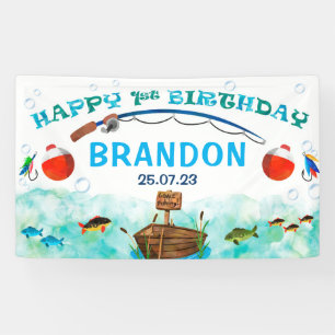 Boys First birthday Backdrop Fishing O-fish-ally Banner