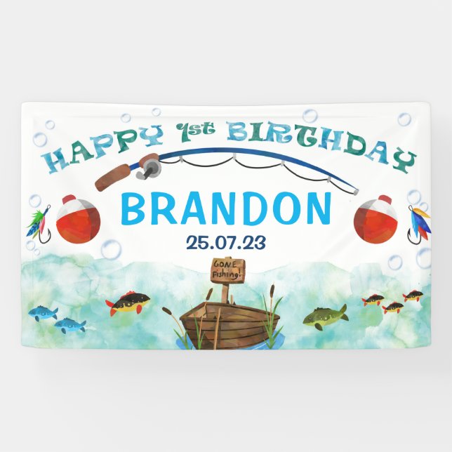 Boys First birthday Backdrop Fishing O-fish-ally Banner (Horizontal)