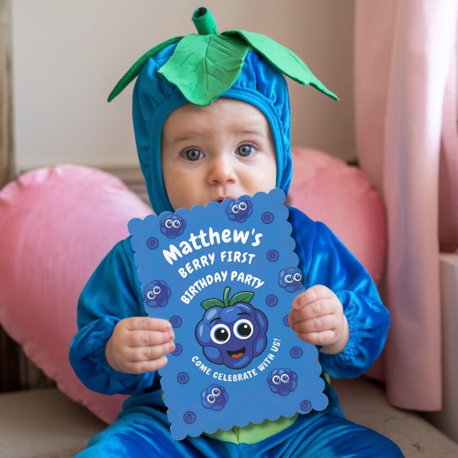 Boy's first birthday bluberry 1st baby invitation (Creator Uploaded)