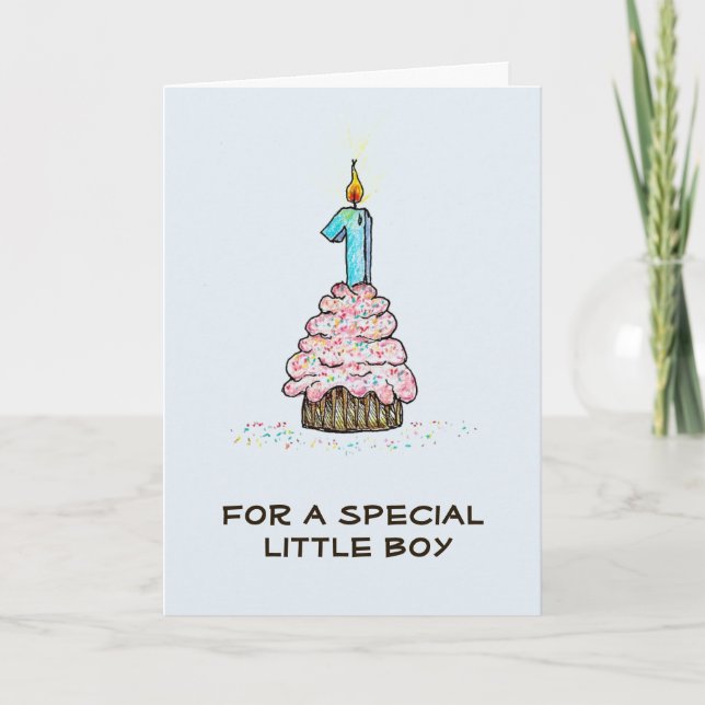 Boy's First Birthday Cupcake Card (Front)