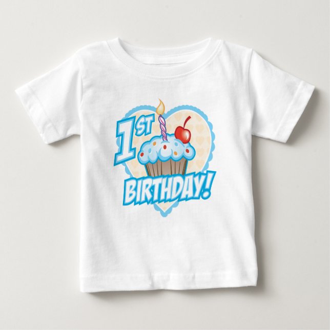 Boys First Birthday Cupcake T-Shirt (Front)
