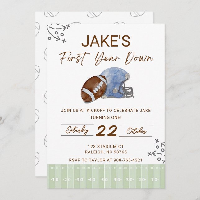 Boy's First Birthday, First Down Birthday Invite,  Invitation (Front/Back)