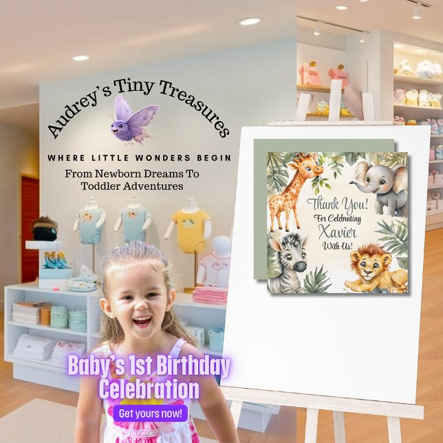 Boy's First Birthday Jungle Safari Thank You Card (Creator Uploaded)