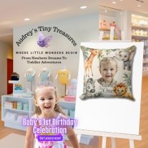 Boy's First Birthday-Jungle Safari Throw Pillow