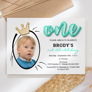 Boys First Birthday Party, Minimalist Photo Invitation