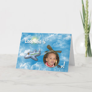 Boy's First Birthday with aeroplane and photo fram Card
