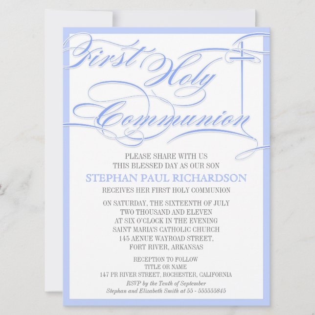 Boy's First Communion Invitation Blue (Front)
