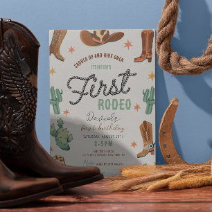 Boy's First Rodeo Birthday Cowboy Cute Kids Invitation