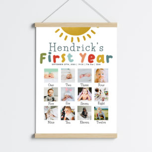 Boys First Year Sun Birthday Photo Collage Poster