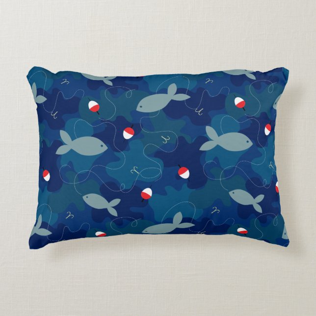 Boys Fishing Blue Decorative Cushion (Front)