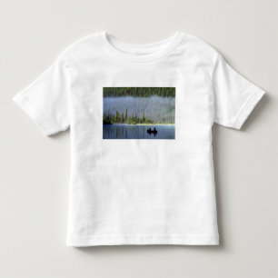 Boys fishing from canoe with mist in toddler T-Shirt