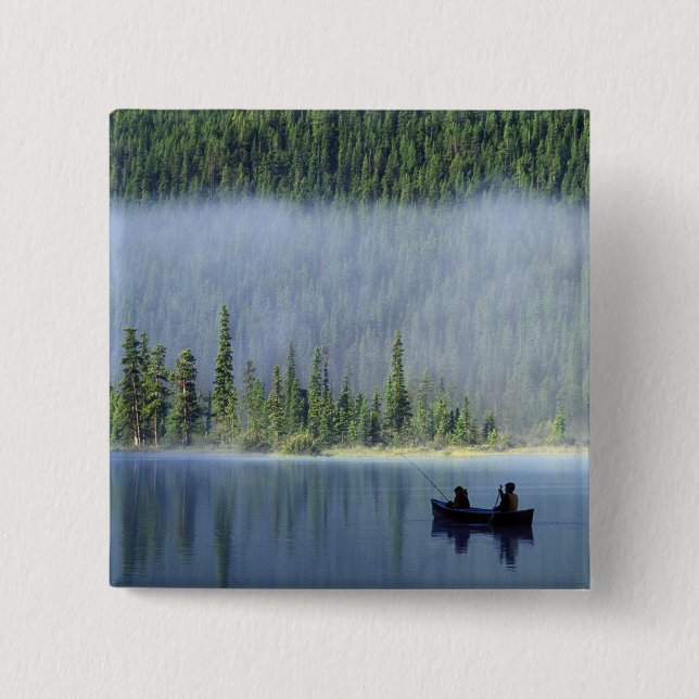 Boys fishing on Waterfowl Lake, Banff National 15 Cm Square Badge (Front)