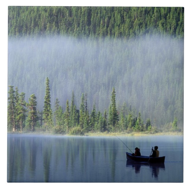 Boys fishing on Waterfowl Lake, Banff National Tile (Front)
