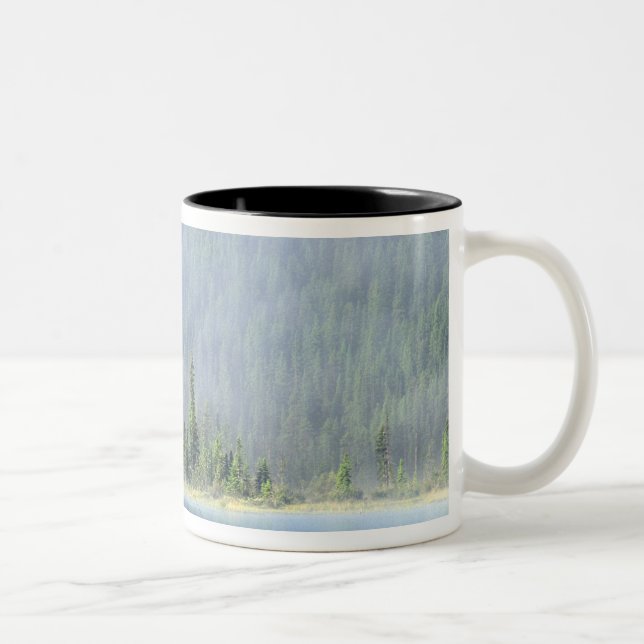 Boys fishing on Waterfowl Lake, Banff National Two-Tone Coffee Mug (Right)