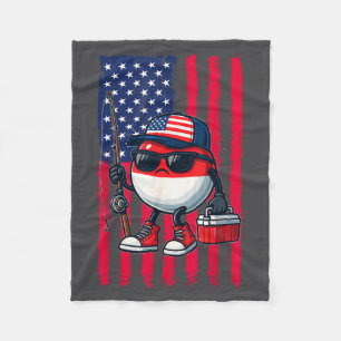 Boys Fishing Rod American Flag Patriotic Fishing F Fleece Blanket