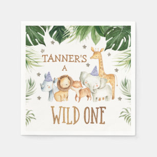 Boys Foliage Wild One Safari 1st Birthday Napkins
