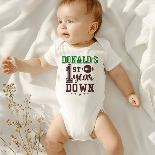 Boy's Football First Year Down 1st Birthday Baby Bodysuit
