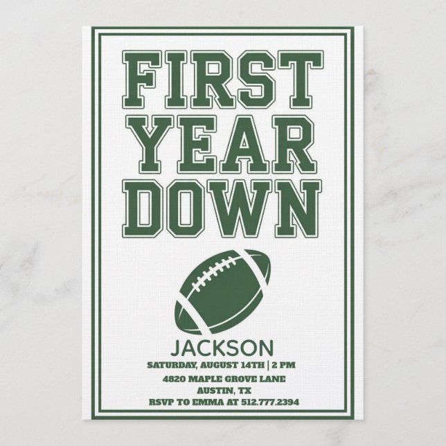Boy's Football First Year Down 1st Birthday Party  Invitation (Front)