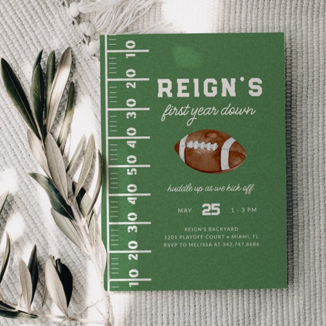 Boy's Football First Year Down 1st Birthday Party Invitation (Creator Uploaded)