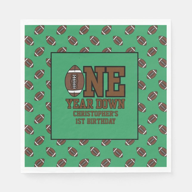 Boys Football First Year Down 1st Birthday Party Napkin (Front)