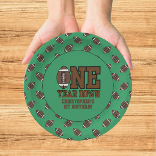 Boys Football First Year Down 1st Birthday Party Paper Plate
