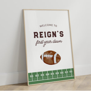 Boy's Football First Year Down 1st Birthday Party Poster