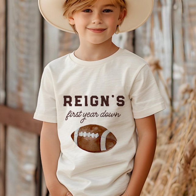 Boy's Football First Year Down 1st Birthday Party T-Shirt (Creator Uploaded)