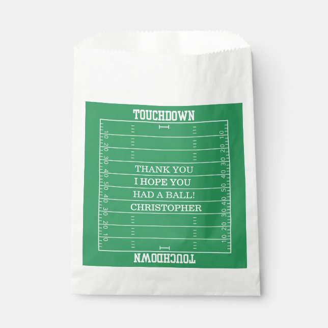 Boys Football Green Sports Birthday Favour Bag (Front)