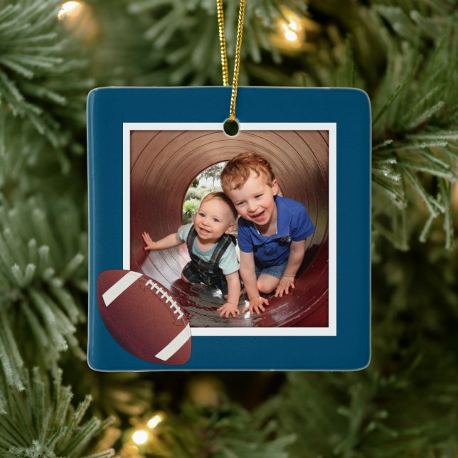 Boys Football Photo Christmas Ceramic Ornament (Tree)