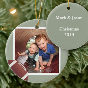Boys Football Photo Christmas Ceramic Tree Decoration