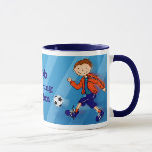 Boys football soccer champion mug blue