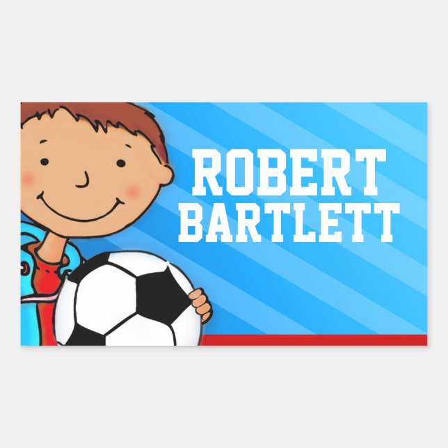 Boys football soccer name blue id label sticker (Front)