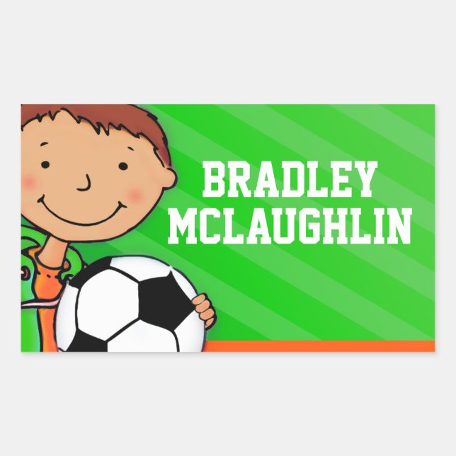 Boys football soccer name green id label sticker (Front)