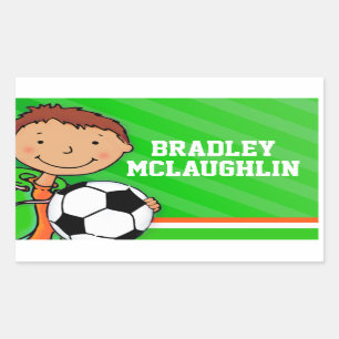 Boys football soccer name green id label sticker