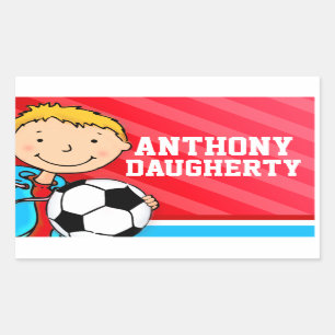 Boys football soccer name red id label sticker