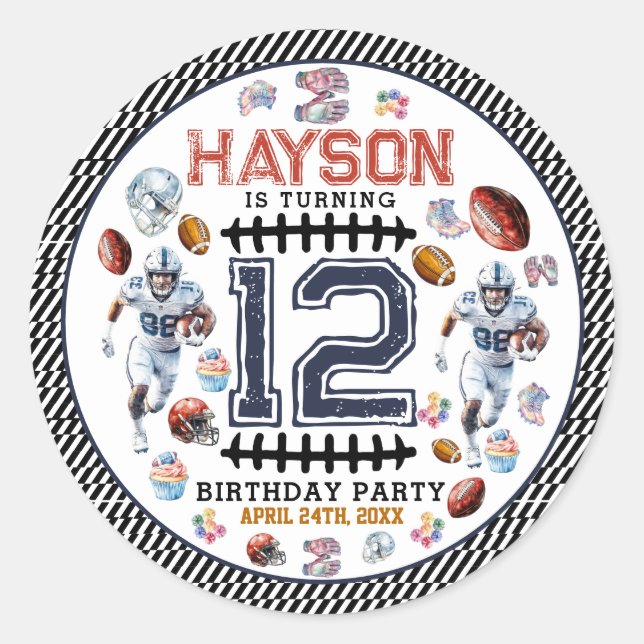 Boys Football Sports Birthday Party Classic Round Sticker (Front)