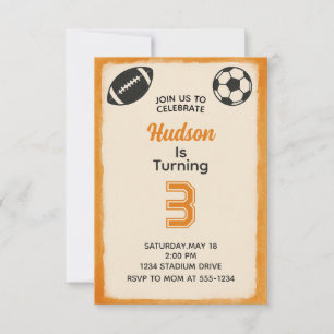 Boys Football Sports Birthday Party Invitation
