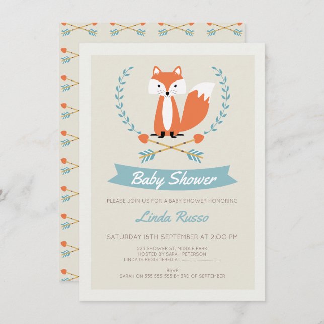 Boys Fox And Arrows Baby Shower Invitation (Front/Back)