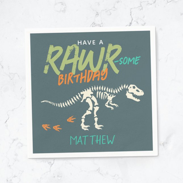 Boys Fun Dinosaur Dig Fossil Kids Birthday Napkin (Creator Uploaded)
