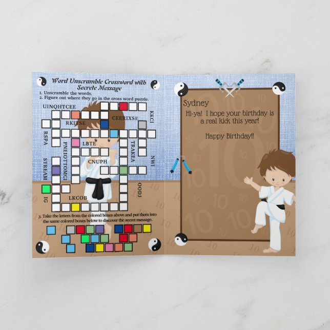 Boys Fun Karate Secret Message Happy Birthday Card (Inside)