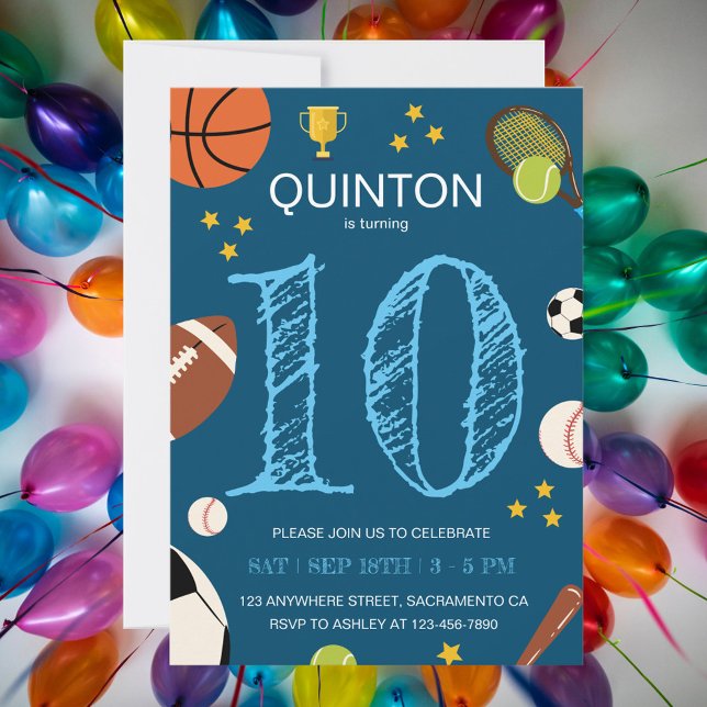 Boys Fun Sports Themed Kids Birthday Party Invitation (Creator Uploaded)