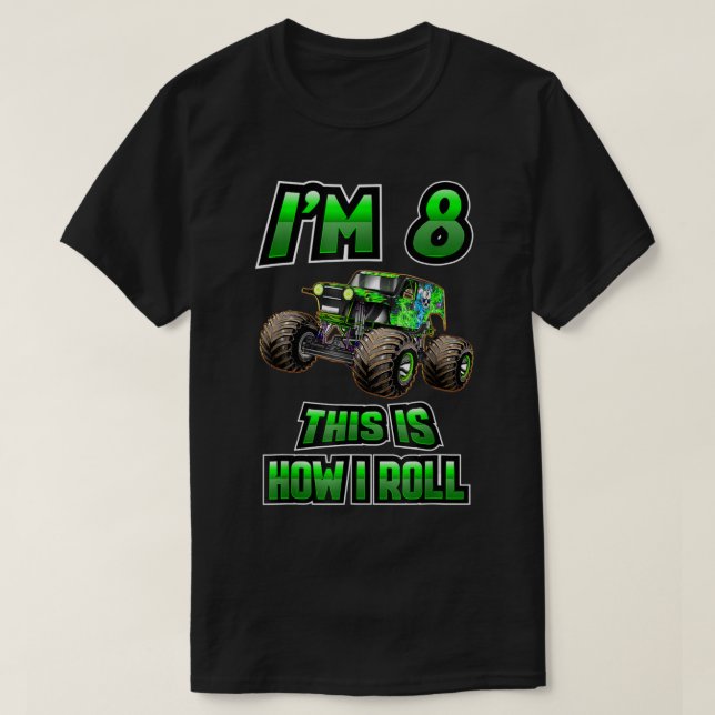 Boys Girls 8 Year Old 8th Birthday Kids Monster Tr T-Shirt (Design Front)