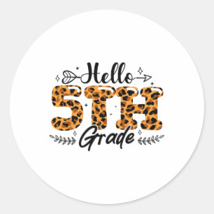 Boys Girls Back To School Hello 5th Grade Leopard  Classic Round Sticker