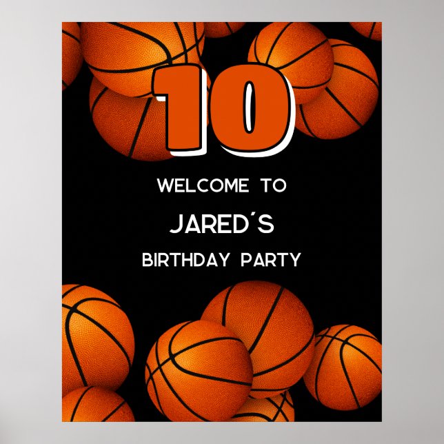 boys girls basketball birthday party welcome poster (Front)