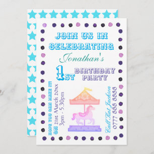 Boys/Girls B'day Party Invitation - Carousel Theme