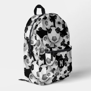 Boys girls black grey soccer balls pattern printed backpack