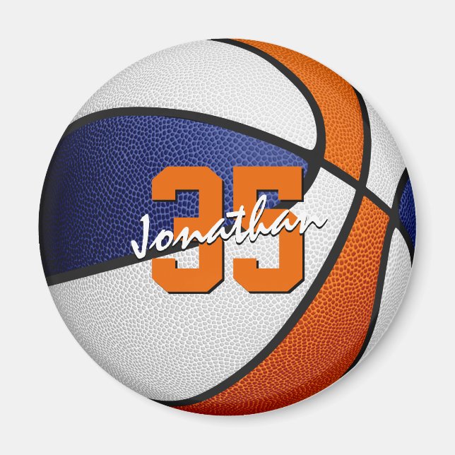boys girls blue orange team colours basketball magnet (Front)