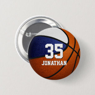 boys girls blue white basketball team colours 6 cm round badge