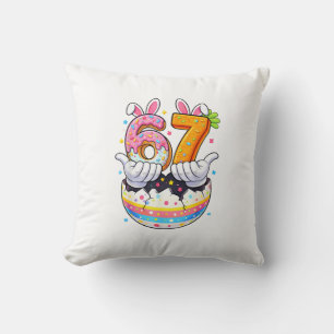 Boys Girls Easter Eggs Funny Bunny Six Seven 67 Me Cushion
