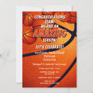 boys girls end of basketball season team party invitation